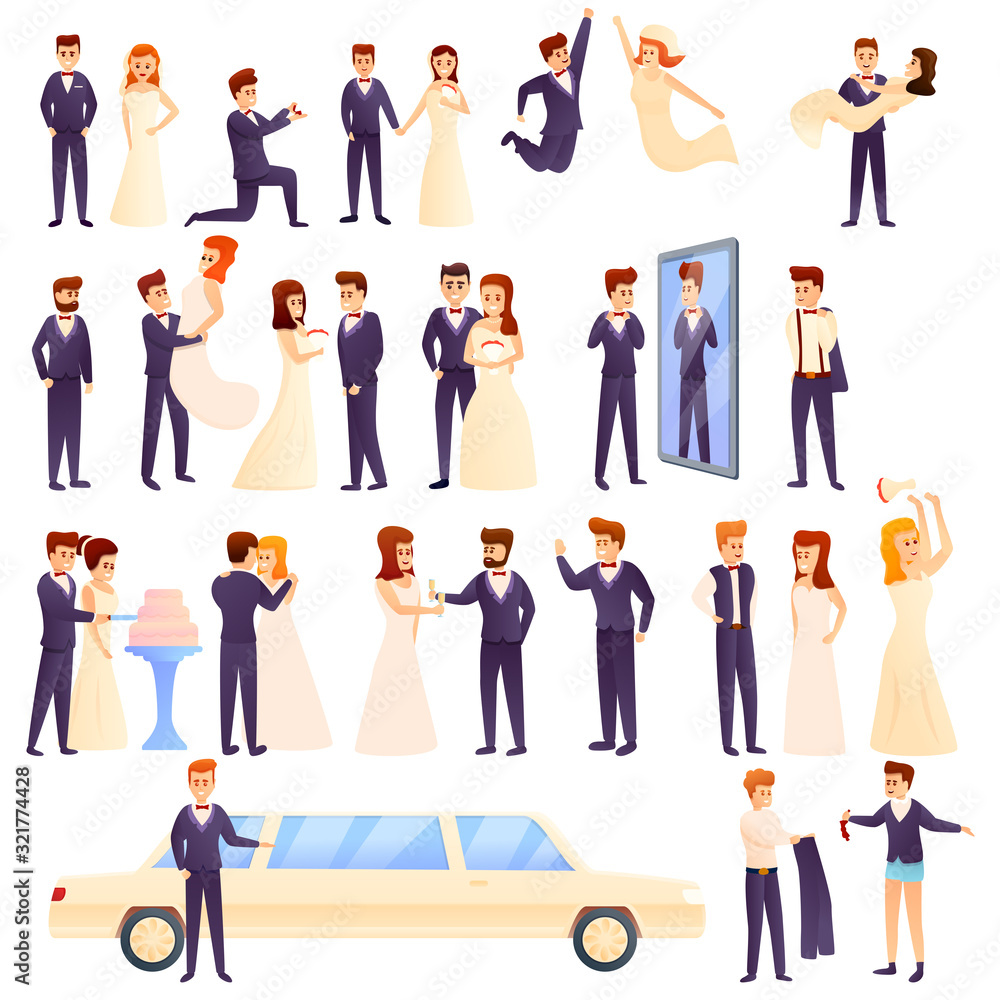 Groom icons set. Cartoon set of groom vector icons for web design Groom icons set. Cartoon set of groom vector icons for web design