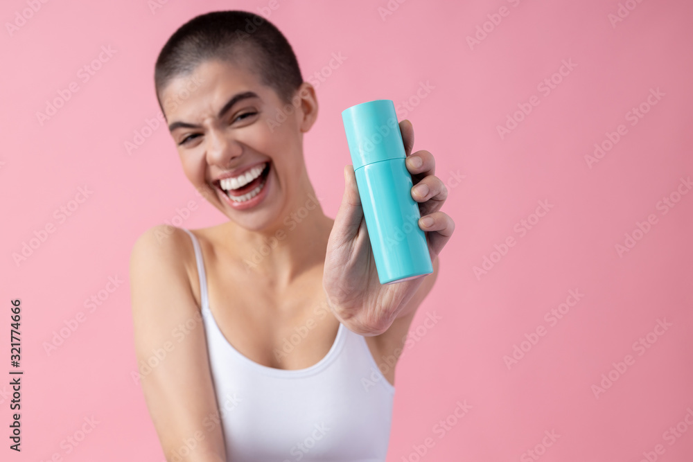 Feeling exciting after using new cosmetics stock photo Feeling exciting after using new cosmetics stock photo