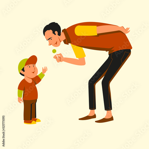 An unknown uncle treats a little boy with candy