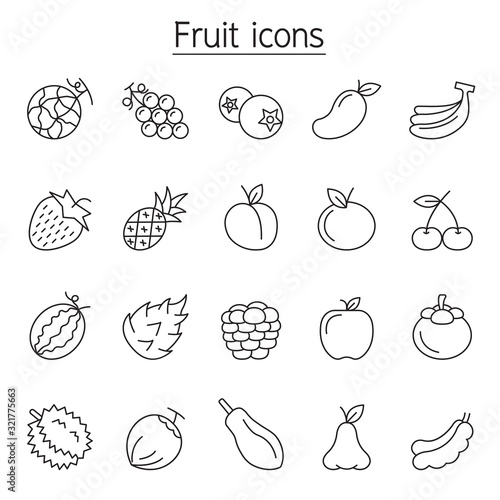Fototapeta Naklejka Na Ścianę i Meble -  Fruit icon set in thin line style