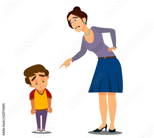 Mom scolds her son on white background cartoon vector illustration