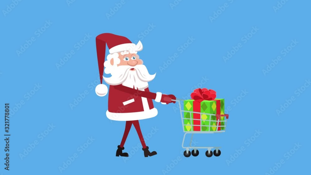 Cartoon Santa Claus Flat Character Walk Cycle with Shopping Cart Gift Box Animation Cartoon Santa Claus Flat Character Walk Cycle with Shopping Cart Gift Box Animation