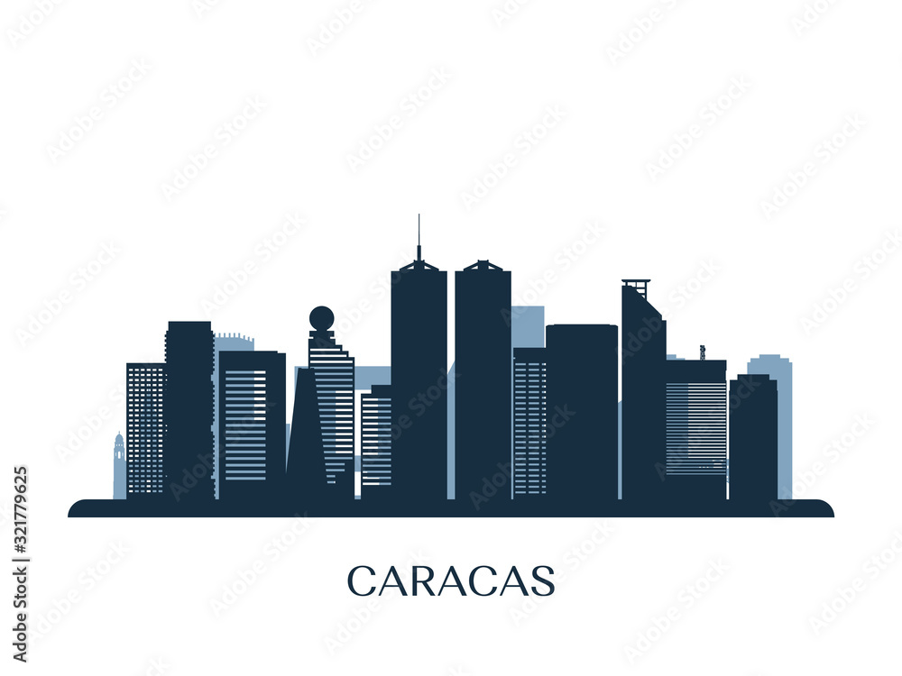 Caracas skyline, monochrome silhouette. Vector illustration.