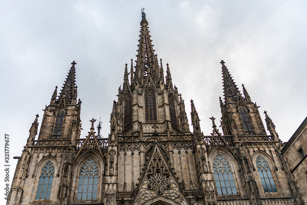 Facade of Cathedral in Barcelona Spain
