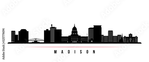 Madison skyline horizontal banner. Black and white silhouette of Madison  Wisconsin. Vector template for your design.