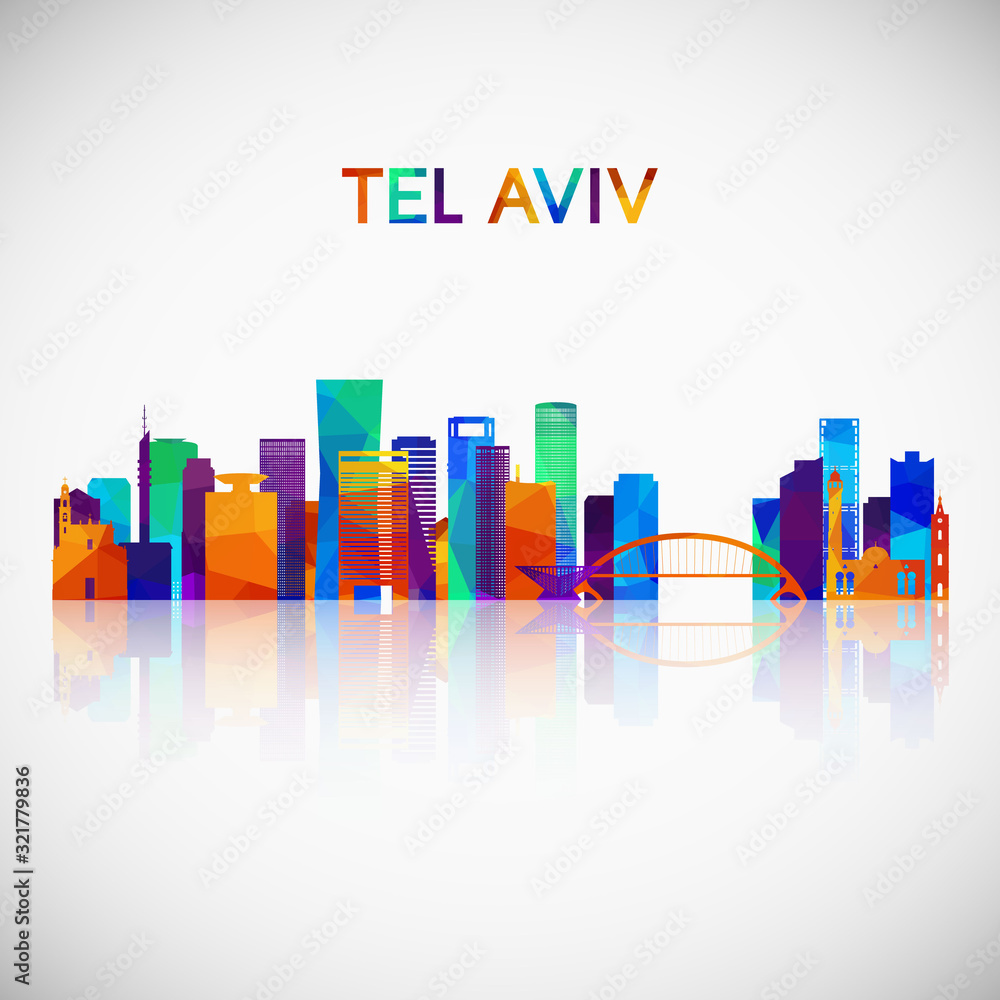 Tel Aviv skyline silhouette in colorful geometric style. Symbol for your design. Vector illustration.