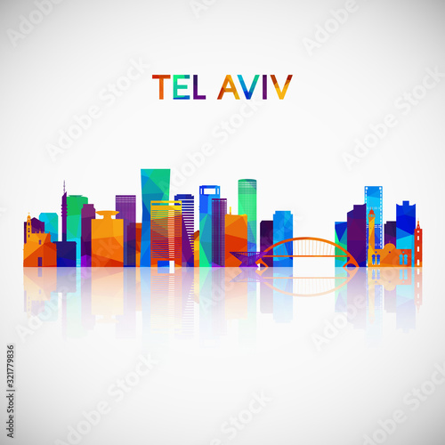 Tel Aviv skyline silhouette in colorful geometric style. Symbol for your design. Vector illustration.
