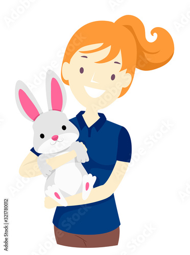 Girl Hug Pet Rabbit Illustr...