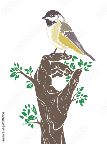 Hand Tree Bird Tit Illustra...