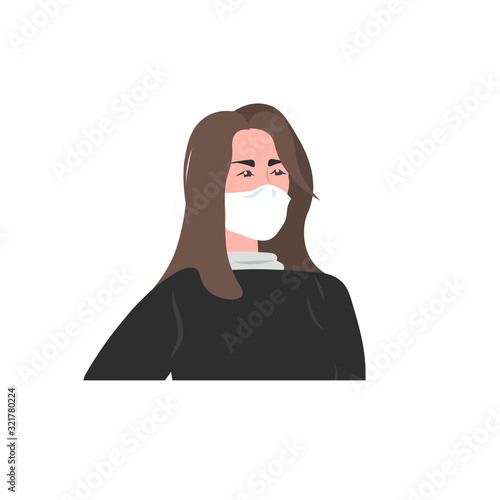 woman wearing mask to prevent epidemic MERS-CoV wuhan coronavirus 2019-nCoV pandemic medical health risk portrait vector illustration