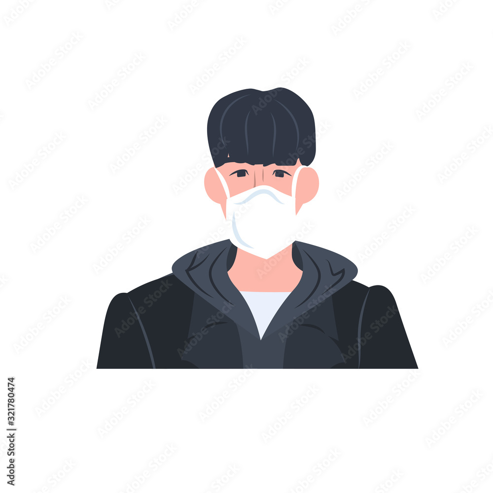 man wearing mask to prevent epidemic MERS-CoV wuhan coronavirus 2019-nCoV pandemic medical health risk portrait vector illustration