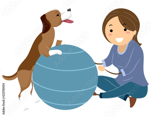 Stickman Girl Dog Ball Ther...