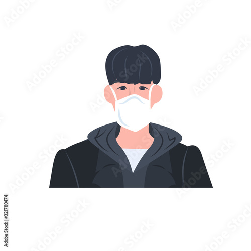 man wearing mask to prevent epidemic MERS-CoV wuhan coronavirus 2019-nCoV pandemic medical health risk portrait vector illustration