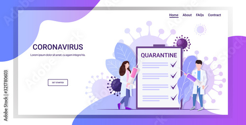 doctors holding syringe vaccine to prevent epidemic MERS-CoV virus quarantine wuhan coronavirus 2019-nCoV pandemic medical health risk full length horizontal copy space vector illustration
