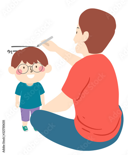 Kid Boy Man Father Son Measure Height Illustration