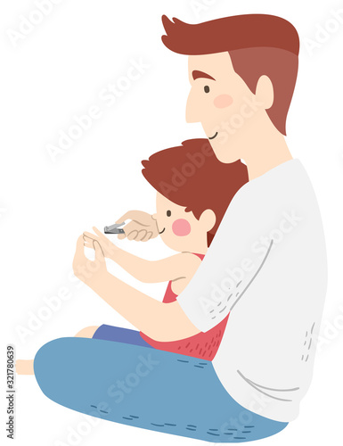 Kid Boy Man Father Son Nail Cutter Illustration