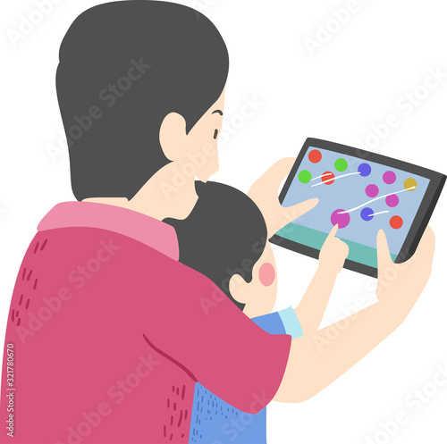Kid Boy Man Father Son Games Tablet Illustration