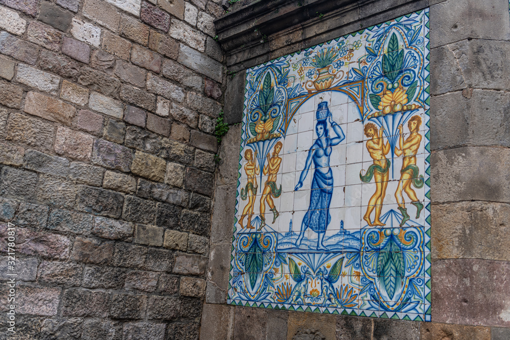 Fototapeta premium Wall tile decoration in Barcelona