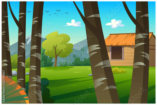 The hut is in a beautiful natural forest.