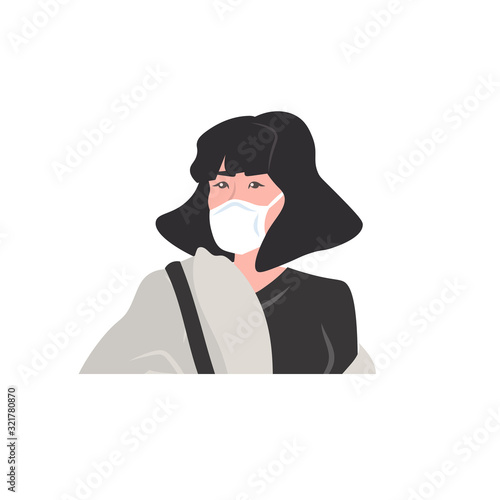 woman wearing mask to prevent epidemic MERS-CoV wuhan coronavirus 2019-nCoV pandemic medical health risk portrait vector illustration