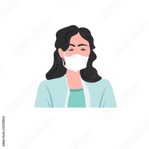 woman wearing mask to prevent epidemic MERS-CoV wuhan coronavirus 2019-nCoV pandemic medical health risk portrait vector illustration