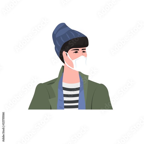 man wearing mask to prevent epidemic MERS-CoV wuhan coronavirus 2019-nCoV pandemic medical health risk portrait vector illustration