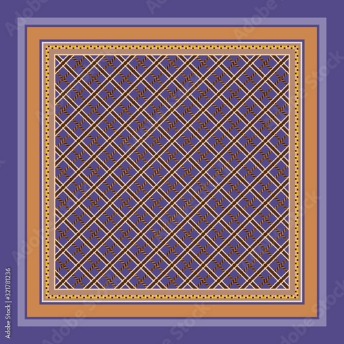 Square pattern with grid ornament. Elegant print for bandana, kerchief, neck scarf.