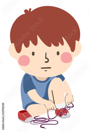 Kid Boy Shoe Lace Tying Tangled Illustration