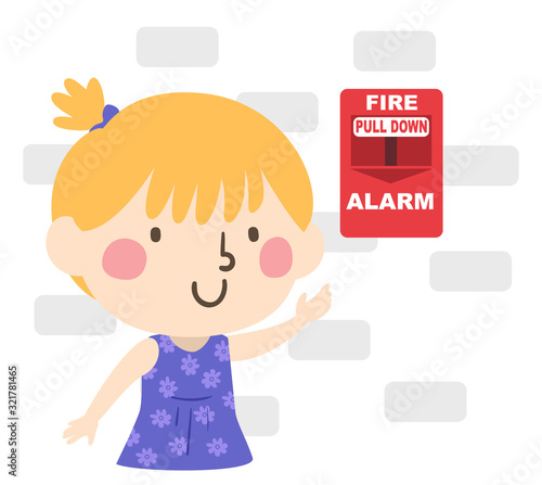 Kid Girl Fire Alarm Wall Illustration
