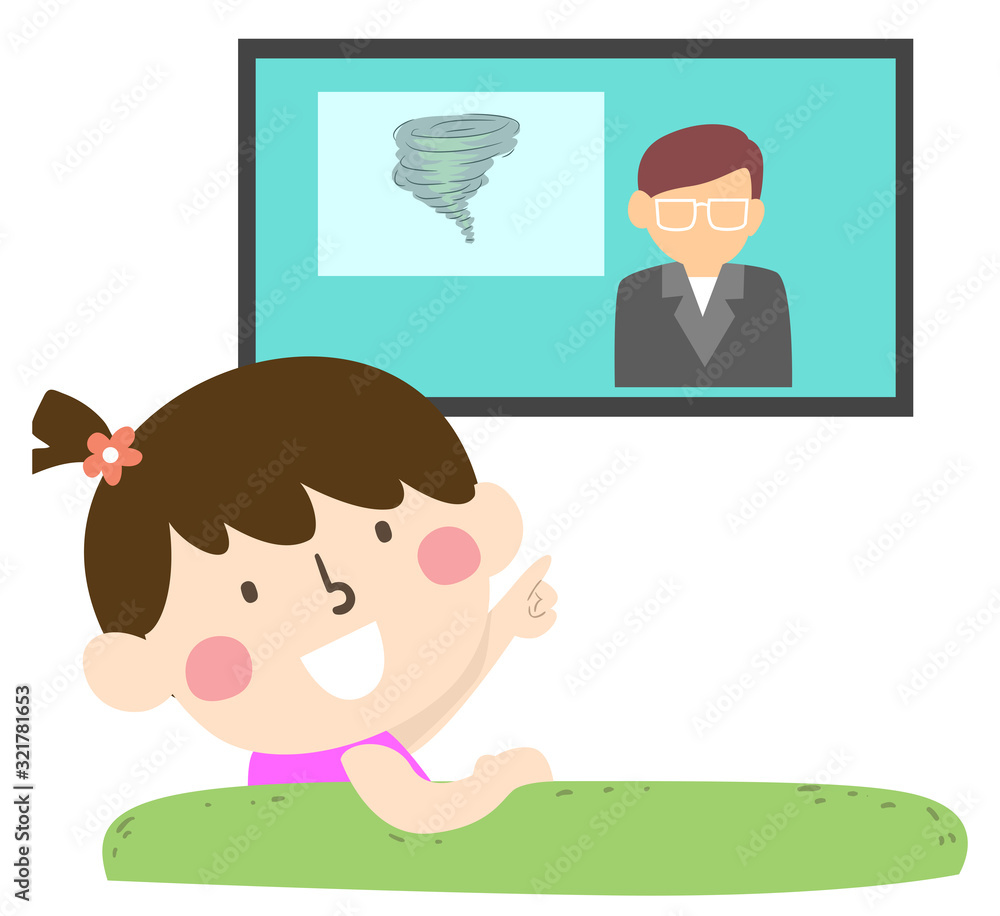 Kid Girl TV Warning System Devices Illustration Kid Girl TV Warning System Devices Illustration