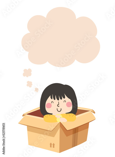 Kid Girl Thinking Cloud Illustration