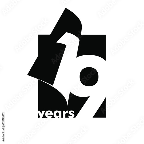 Vector 19 years anniversary logotype. Isolated black logo 19 th jubilee on white background