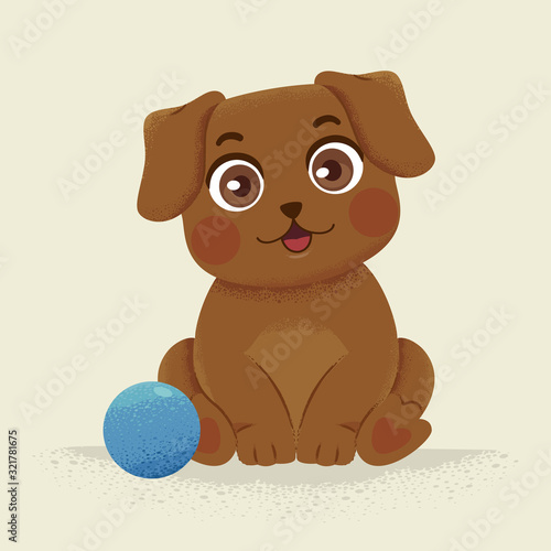 Brown Dog Sitting Ball Illu...