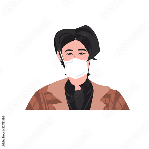 man wearing mask to prevent epidemic MERS-CoV wuhan coronavirus 2019-nCoV pandemic medical health risk portrait vector illustration