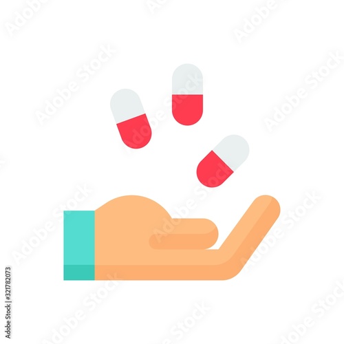 corona virus related capsule or pills with hand vector vector in flat design,