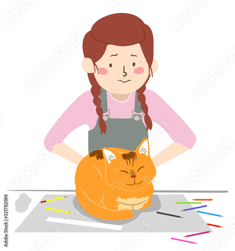 Girl Cat Pet Sit On Table I...