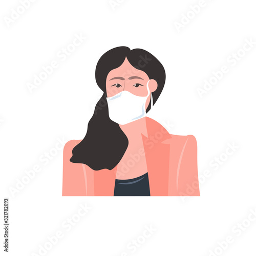 woman wearing mask to prevent epidemic MERS-CoV wuhan coronavirus 2019-nCoV pandemic medical health risk portrait vector illustration