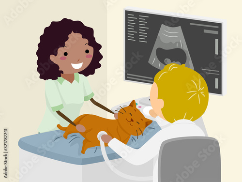 Stickman Vet Animal Ultrasound Illustration