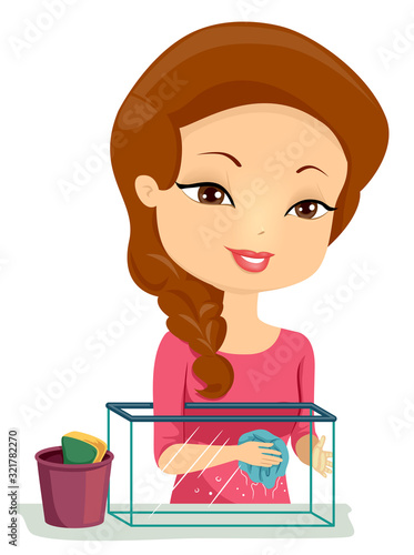 Girl Clean Aquarium Illustr...