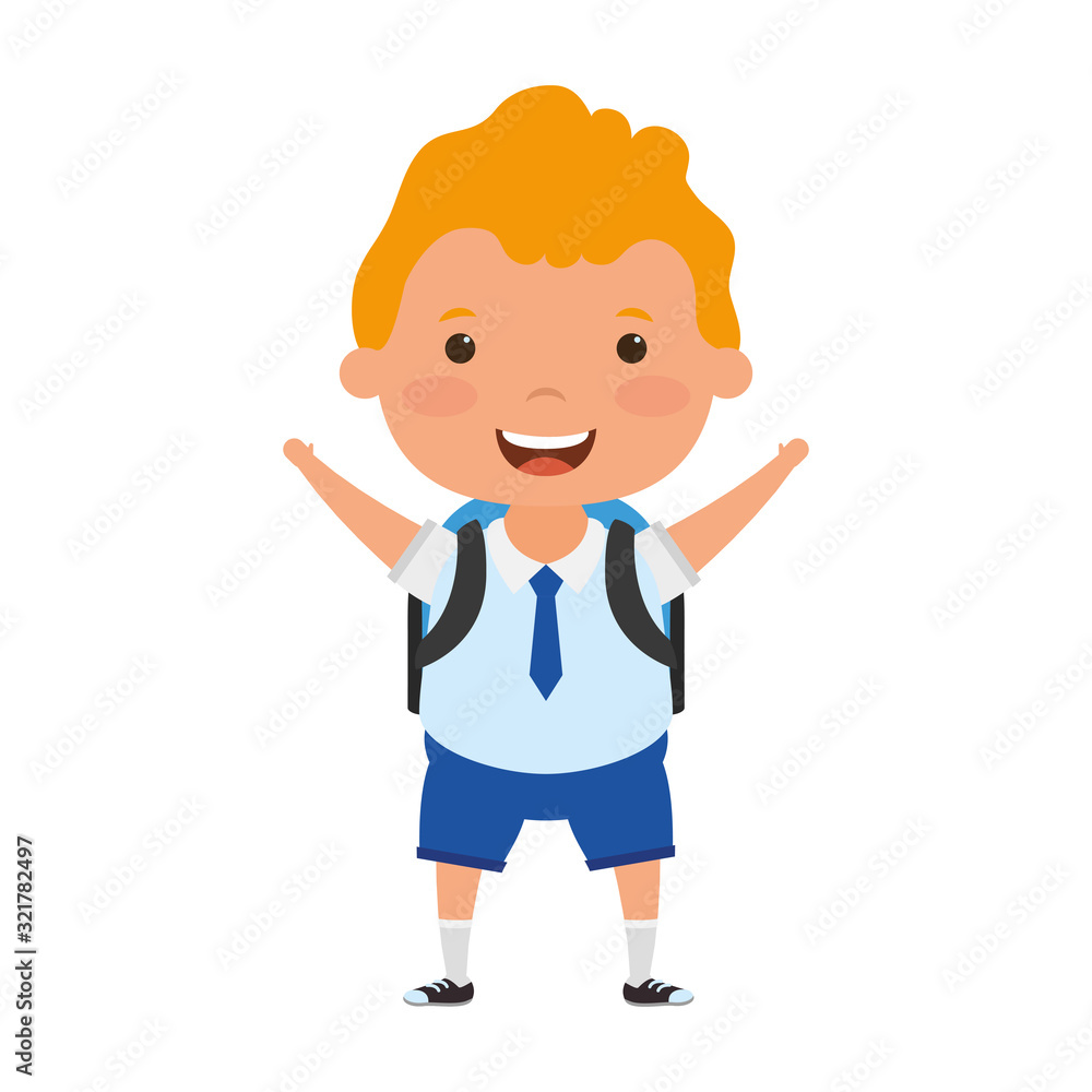 cute little blond student boy character