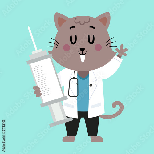 Cat Doc Vet Syringe Illustration