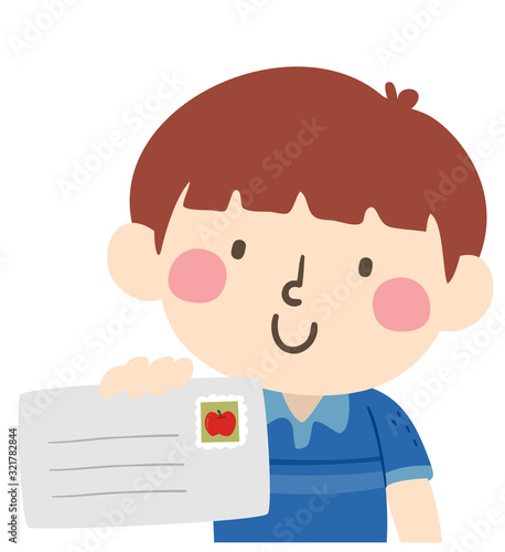 Kid Boy Give Letter Illustr...