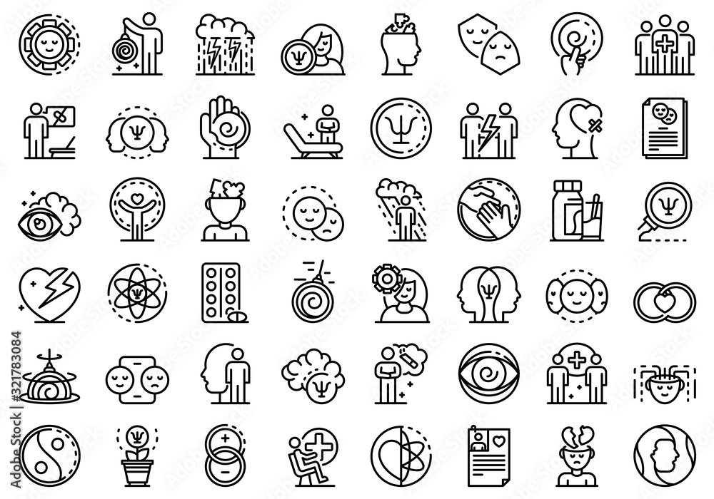 Psychologist icons set. Outline set of psychologist vector icons for web design isolated on white background