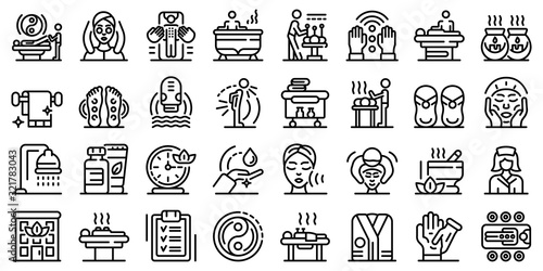 Masseur icons set. Outline set of masseur vector icons for web design isolated on white background