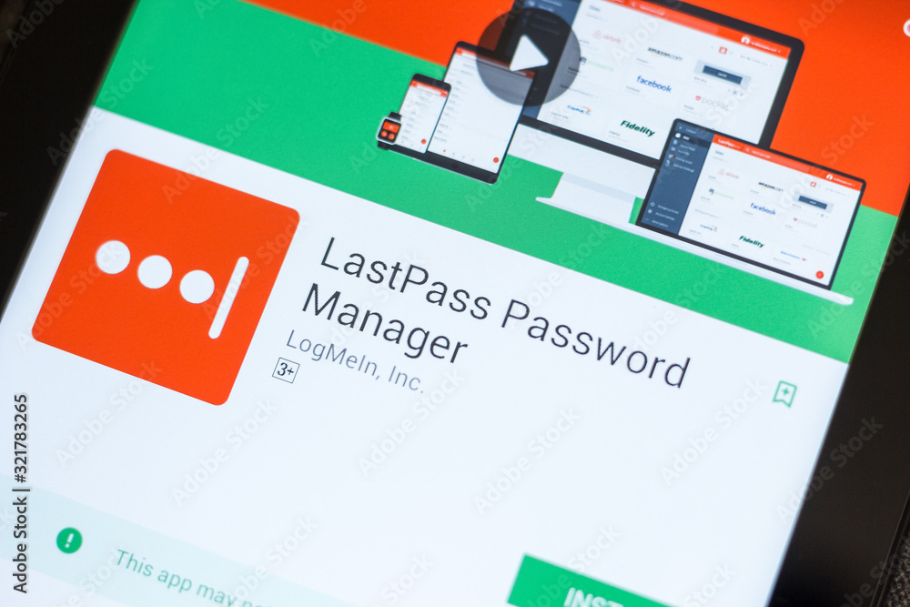 Ryazan, Russia - July 03, 2018: LastPass Password Manager mobile app on the  display of tablet PC. Stock-Foto | Adobe Stock