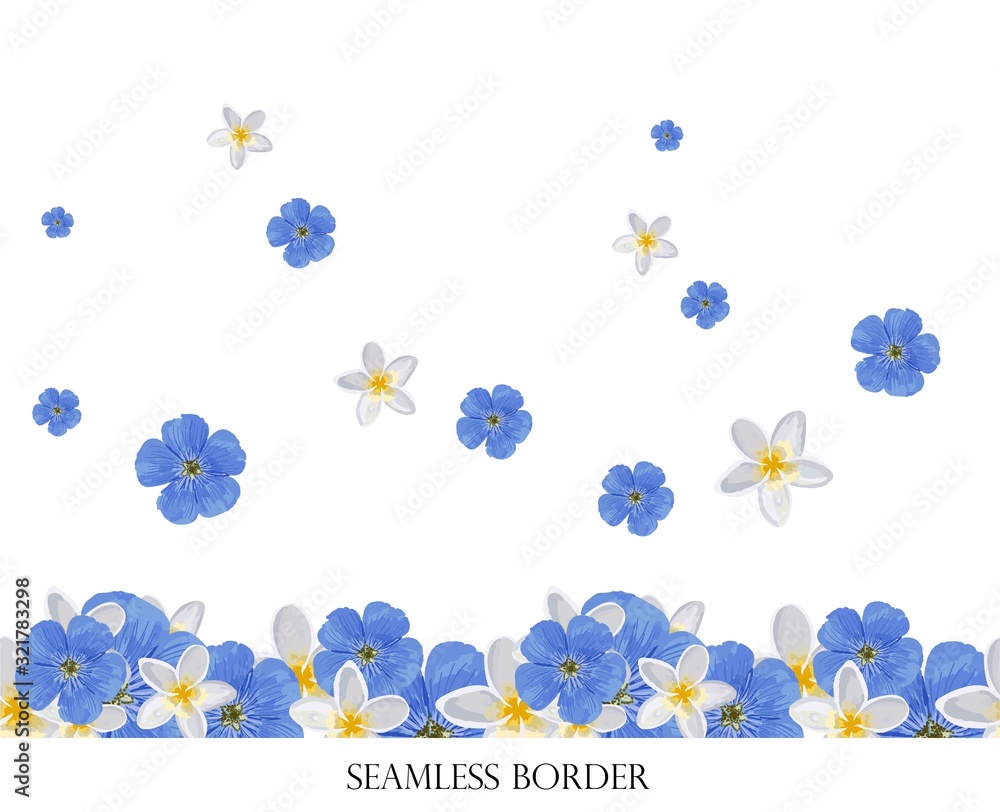 Floral seamless vector border. repeating pattern. Element for greeting cards, surface decoration, ribbons, fabric decoration,.