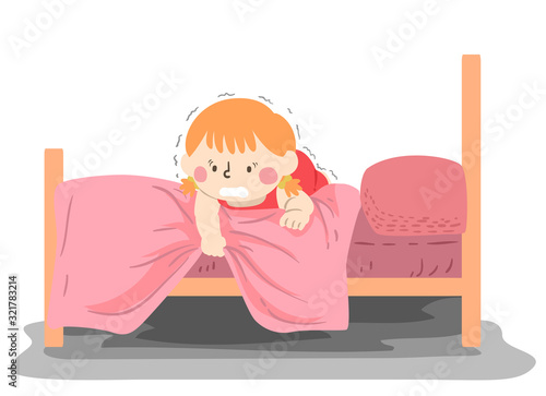 Kid Girl Fear Under The Bed Illustration