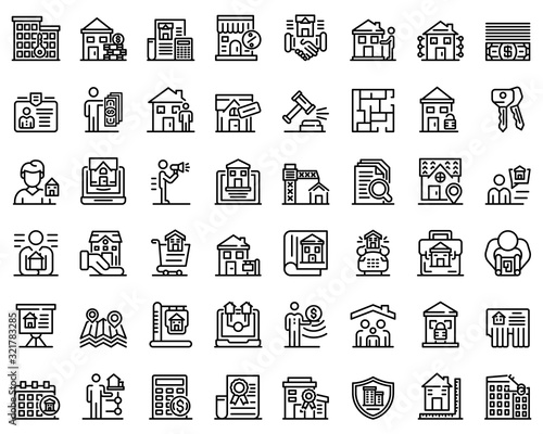 Realtor icons set. Outline set of realtor vector icons for web design isolated on white background