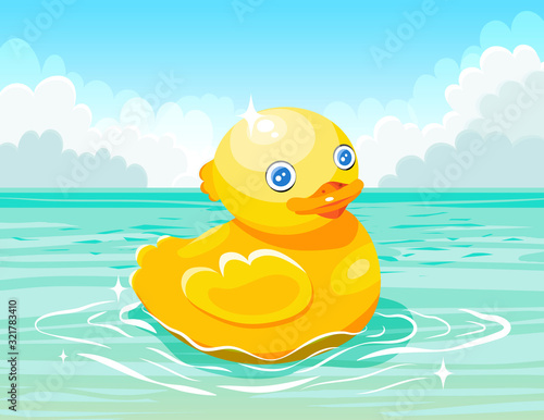 Yellow duck floating on the water surface