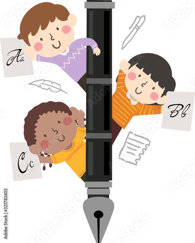 Kids Fountain Pen Calligraphy Illustration